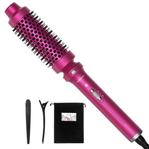 Wavytalk Heated Round Brush, 1 1/2 inch Blowout Look with Detachable Head, Dual Voltage for Travel, Rose Red