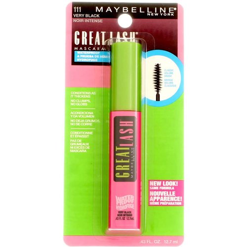 Maybelline Great Lash Waterproof Mascara, Very Black [111], 0.43 oz (Pack of 3)