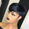 RICONEY Bob Wigs for Black Women Human Hair Wig Short Pixie Cut Wig Human Hair Glueless Natural Straight Wig with Bangs Layered None Lace Front Wig Full Machine Made Wig 1B Color