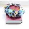 LLinfflr Flower Wreath Crown Boho Flower Headband Floral Halo Headpiece Hair Garland with Wrist Wedding Party Photos Blue