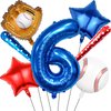 Baseball Balloons 6th Birthday Decorations for Boys, Baseball Party Decoration Baseball Sports Theme Party Supplies, 40 inch Foil Number Balloons Number 6 Balloon Blue Red White Sports Balloon Kits