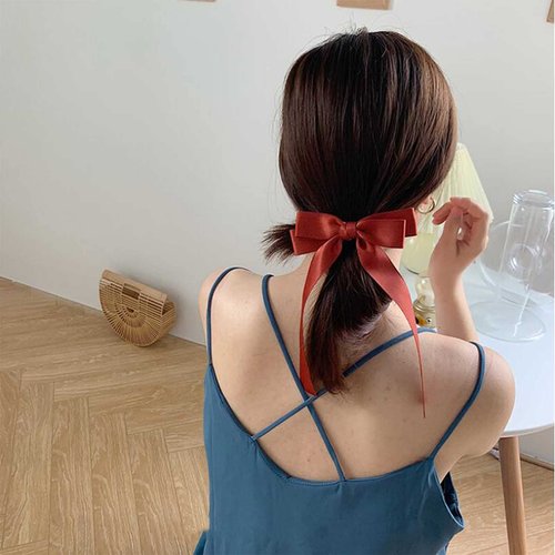 Yheakne Satin Silk Hair Scrunchies Red Bowknot Hair Holder Ties Chiffon Hair Scarf Elastic Ponyta...