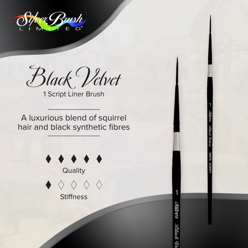 Silver Brush Limited 3007S1 Black Velvet Script Liner Watercolor Paint Brush, Size 1, Short Handle