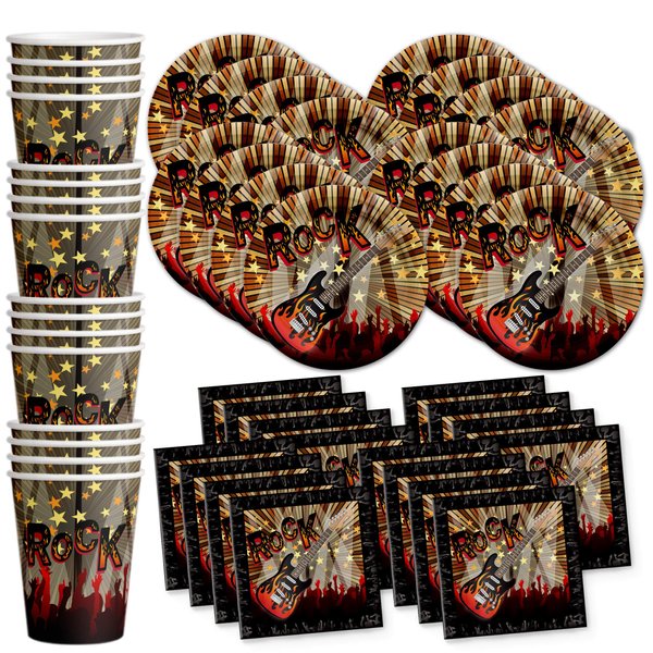 Birthday Galore Rock Star Party Supplies Set Plates Napkins Cups Tableware Kit for 16