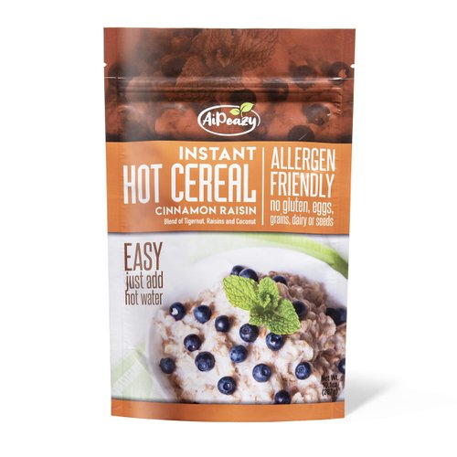 AiPeazy - Instant Hot Cereal - Cinnamon Raisin with Tigernut Flour - Non-GMO - No Gluten, Soy, Eggs, Grains, Dairy, Nuts, or Seeds - Gluten Free, Paleo, Vegan, and Aip Diets - 10.1 Ounce Package