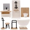 Toyvian 8pcs Dollhouse Bathroom Set: 1 12 Scale Dollhouse Toilet Bathtub Basin Wooden Bathroom Cabinet with Sink Miniature Furniture for Doll Bathroom Accessories
