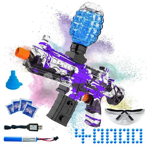 Electric Gel Ball Blaster, High Speed Automatic Splatter Ball Blaster with 40000+ and Goggles, JIFTOK Rechargeable Splatter Ball Toys for Outdoor Activities Game Party Favors-Purple