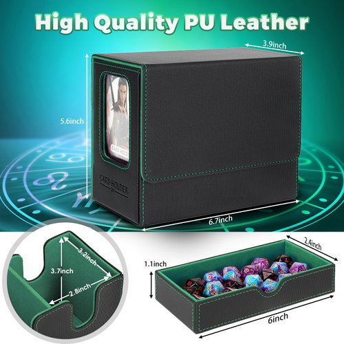 DaluRunhe Mtg deck box for Commander Deck Box with Dice Tray Fits 230 Cards, 4 in 1 for Magic TCG CCG Deck Card Boxes Case Storage, Includes 4 Dividers Trading Deck Box, Black/Green