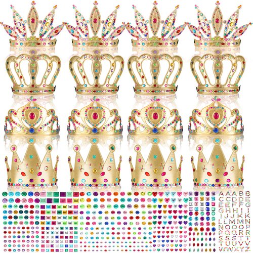 Civaner 17 Pcs Princess Party Crowns Set Princess Party Favors DIY Crown for Kids Supplies Tiaras Making Kit with Diamond Stickers Princess Party Supplies(Gold)
