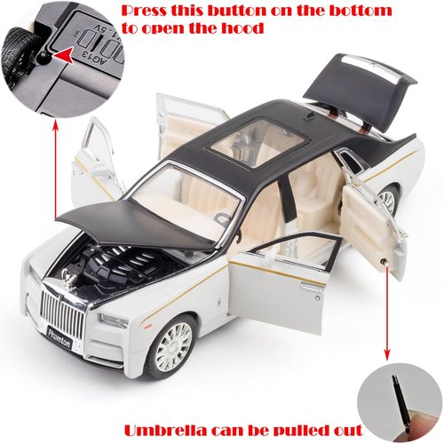 Toy Cars Rolls-Royce Phantom Model White Alloy Collectibles Diecast Vehicles with Sound and Light