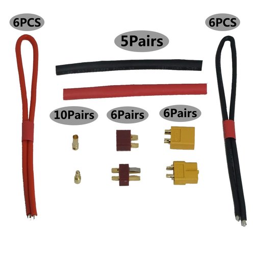 66PCS ShareGoo Deans T-Plug Plug,XT60 XT-60 Plug 3.5mm Gold Banana Plug Bullet Male Female Connector Adapter with 14 Gauge Silicone Wire 5mm Heat Shrink Tubing for RC Car Boat Drone Battery ESC Motor