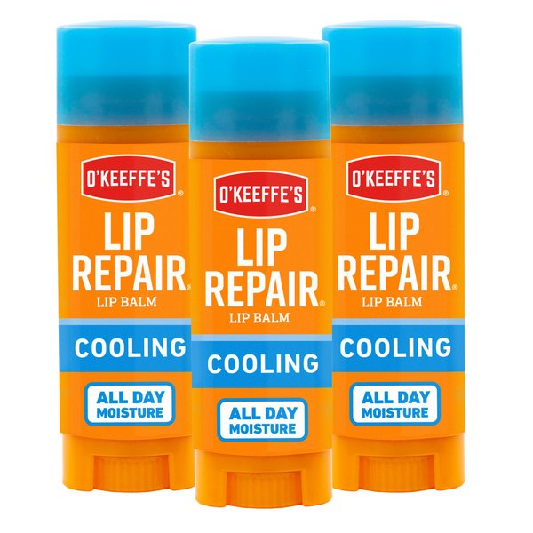 O'Keeffe's Cooling Relief Lip Repair Lip Balm for Dry, Cracked Lips, Stick, (Pack of 3)
