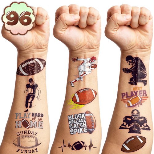 96PCS Football Temporary Tattoos - Party Favors for Kids, Boys & Girls - American Football Theme, Perfect for Birthday Parties, Classroom Prizes, Cheerleader Gifts & School Events Christmas Gift