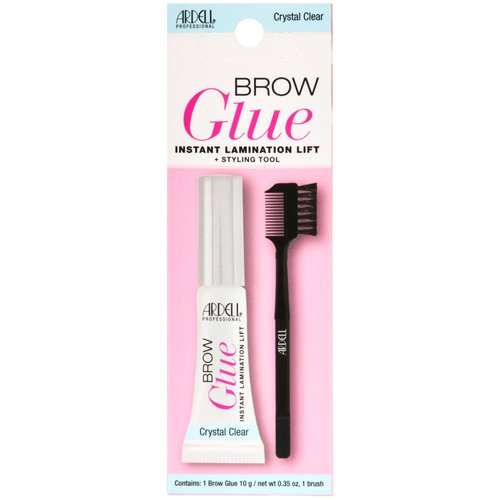 Ardell Brow Glue Crystal Clear, Instant Lamination Lift with Dual Sided Styling Brush, All day Extreme Hold Clear Eyebrow Gel for Fluffy, Defined Brows, 0.35 oz