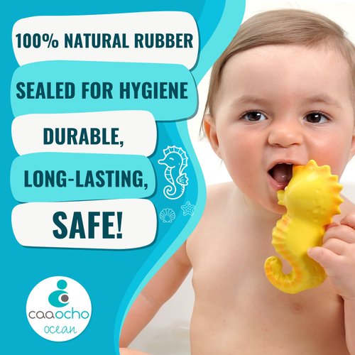 caaocho Pure Natural Rubber Bath Toy - Nalu The Seahorse Baby Toy - Hole Free Bath Toys, BPA Free Bath Toys for Infants, Without Holes Sealed Natural Rubber Baby Toy