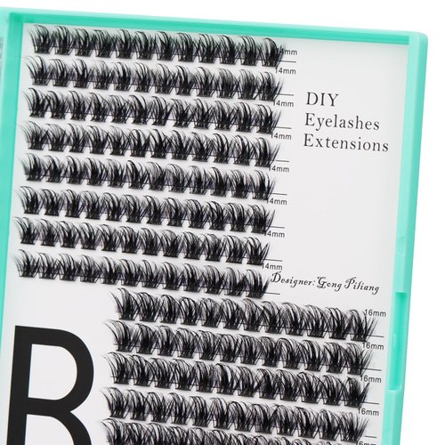 Bodermincer XXXL Tray 204pcs 9 Colors Mixed/Black Mixed Length Lash Clusters Lash Extensions 10+12mm MIX/12-14mm MIX/14+16mm MIX Wispy Lashes (Black 14+16mm MIX)