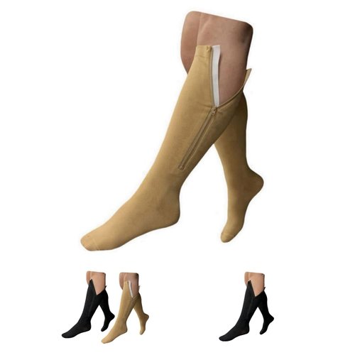 HealthyNees 15-20 mmHg Zipper Compression Plus Size Calf Leg Closed Toe Socks (Beige, 2XL)