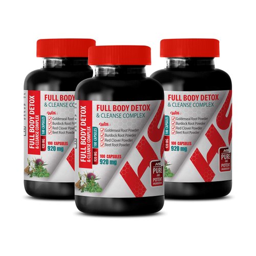 Liver Detox Support - Full Body Detox and Cleanse Complex 920 MG - Burdock Root Herbal Supplements - 3 Bottles 300 Capsules