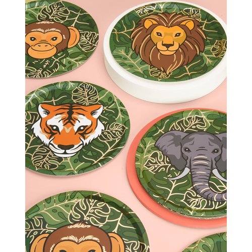 xo, Fetti Jungle Foil Paper Plates - 24 pk, 9" | Safari Theme Party Decorations, Zoo Animal Birthday Party Supplies, Baby Shower Favors