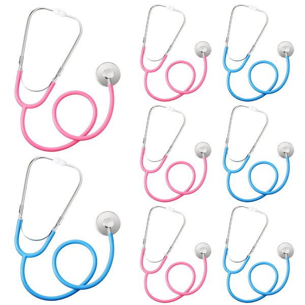 Hanaive 8 Pcs Stethoscope Toy Nursing Real Working Stethoscope Doctor Kit for Role Play Doctor Nurse Halloween Costume Accessories(Blue, Pink)