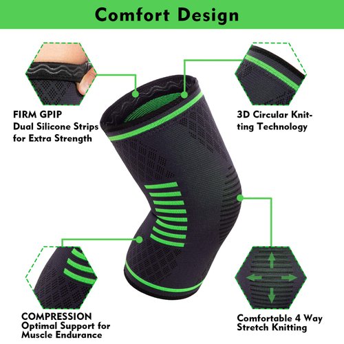 Knee Compression Sleeve, Knee Brace with Non-Slip Silicone Strips, Medical-Grade Compression Knee Support for Pain Relief, ACL, MCL Arthritis Meniscus Tear Recovery , Breathable Knee Brace for Running, Working Out, Cross Fit Training, Single