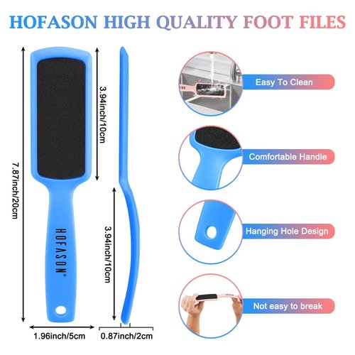 HOFASON 4Pcs Pedicure Foot Files Callus Remover with Double Sided, Professional Foot Scrubber for Feet at Home or Salon Care, Can Be Used On Both Dry and Wet Feet for Dead Skin (Blue&Pink)
