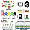 Transportation Birthday Party Supplies for 3 Years Old, Includes Happy Birthday Banners, Centerpieces, Tablecloths, Cake Toppers and 76 Balloons for Kids Transportation Theme 3rd Birthday Party