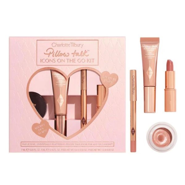 Charlotte Tilbury Limited Edition Pillow Talk Icons On The Go 4 Piece Makeup Kit - Mini Highlight - Mini Lip Liner - Mini Lipstick and Full Size Eye Shadow