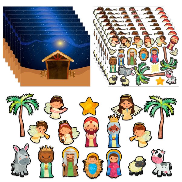 FaCraft Christmas Nativity Craft Stickers - 24 Sheets Self-Adhesive Make a Nativity Scene Sticker Funny Christmas Crafts Religious Party Favor Nativity Scene Party Game for Kids