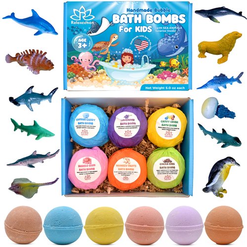 Bath Bombs for Kids Surprise Toys Inside SEA Animals Toys - Natural and Safe Bath Bombs Gift Set for Girls & Boys - Multicolored Organic Bubble Bath - Made in USA - Gift for Christmas