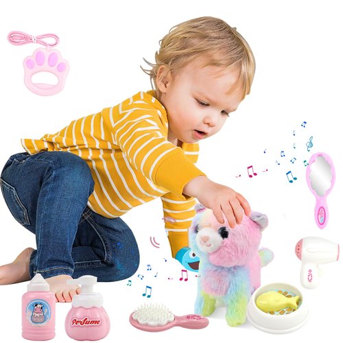 Interactive Cat Toy for Kids,Realistic Kitten Toys for Kids,Real Fur Walking Toy Kitty Cat,Walking Pet Toys That Can Meow, and Wags Tail, Best Festive Gift for Children