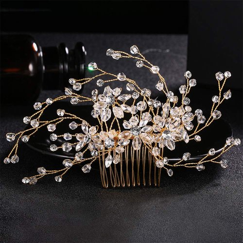 Aimimier Bridal Hair Comb Crystal Back Comb Rhinestone Headpiece for Wedding Party Prom Festival Hair Accessories for Women(Gold)