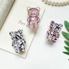 Mobile Phone Finger Holder Mobile Phone Cartoon Foldable Epoxy Sequins 3D Cute Bear Shaped Phone Grip Tok Folding Bracket for Desktop Mobile Cell Phones Accessories Cell Phone Grips (Clear Pink)