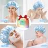 my novel things Hair towel wrap for women, Shower cap reusable waterproof, Shower cap and Hair Towel set, Come with a spa headband and wristbands Soft and Breathable for Long Thick Hair-Blue