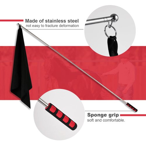GAITWIN Horse Training Flag Equipment 5 Pcs with 1Pcs Telescopic Flag Pole Lunge Whip Stick for Horsemanship Supplies - Upgrade Stitched Loop Design