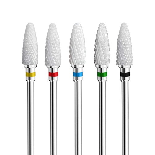 Fantexy Ceramic Nail Drill Bits Set,3/32'' Shank Professional Corn Shape Ceramic Bits,Acrylic Nail File Bits for Manicure Pedicure Cuticle Gel Nail Polishing,Use for Both Left and Right Handed(5 Pcs)