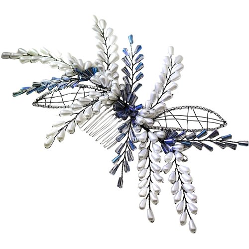 HNYYX Bridal Pearl Hair Comb Blue Beaded Hair Side Crystal Hair Clip Wedding Hair Accessories Suitable for Women Bridesmaid Hairpins A108 (white)