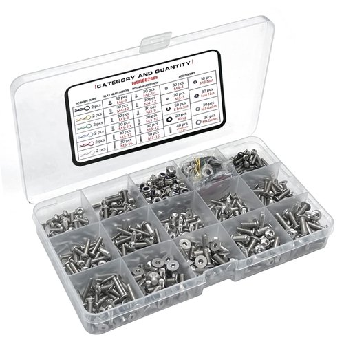 662-piece Universal Remote Control Screw kit 304 Stainless Steel Screw Combination kit, Suitable for Traxxas axial Redcat HPI Arrma SCX10 Losi 1/8 1/10 1/12 1/16 Scale Remote Control Truck Track
