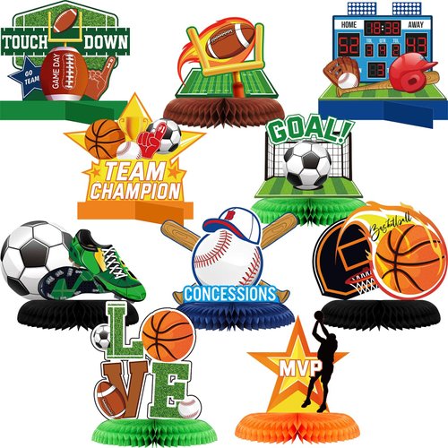 10 Pcs Sports Themed Birthday Party Supplies Soccer Baseball Basketball Party Decorations Sports Party Decorations Football Table Decorations Sports Centerpieces for Kids Birthday Party Supplies