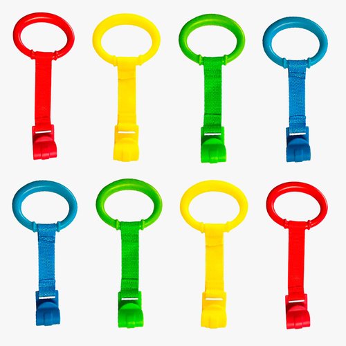 PandaEar 8 PCS Baby Pull Up Rings, Toddler Walking Exercise Stand Up Rings for Baby Playpen & Crib, Baby Cot Hanging Rings for Infant Kids