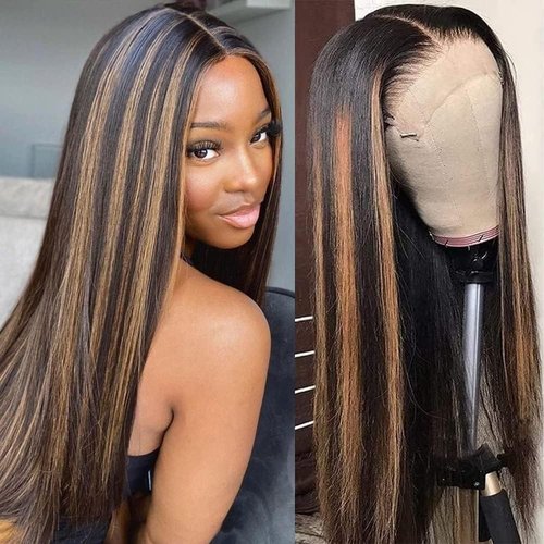 IFTIME Ombre Lace Front Wig Human Hair 16inch 13x4 Straight Highlight Lace Front Wigs for Women Human Hair Lace Front Wigs 180% Density Pre Plucked with Baby Hair 1B/30 Lace Frontal Wig