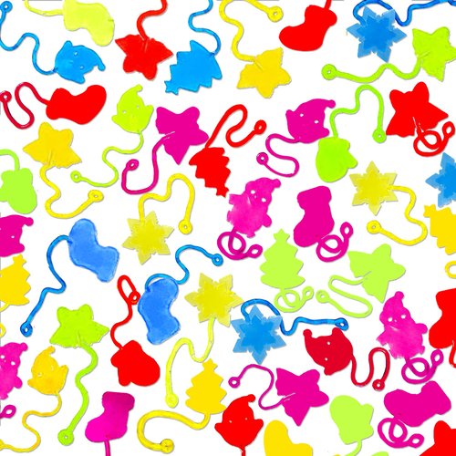 40Pcs Christmas Sticky Hands Bulk Party Favors for Kids, Stretchy Sticky Christmas Styles, Treasure Box Toys for Christmas Stocking Stuffers, Pinata Fillers,Classroom Prizes, Christmas Gifts