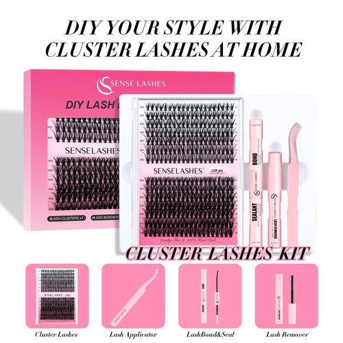Lash Clusters Kit，SENSELASHES DIY Lash Extension Kit Natural&Soft Eyelash Clusters 280Pcs 30D+40D 0.07mm D Curl Individual Lashes 10-16mm Mix with Lash Bond and Seal Lash Remover Lash Tweezers