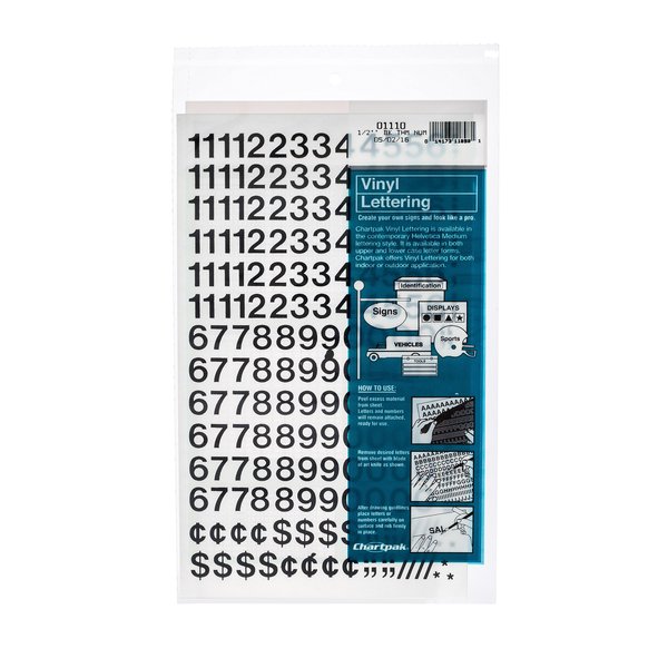 CHARTPAK Self-Adhesive Vinyl Numbers, 1/2 Inch High, Black, 210 per Pack (01110)