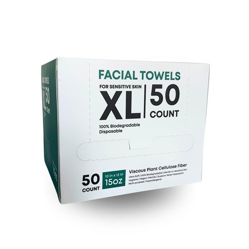 Rayon De Soleil XL Skin Care Disposable Face Towel 50 Count - Biodegradable Makeup Eraser Cloth Perfect for Sensitive Skin - Plant Based Essential Facial Cleaning Towels - White
