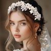 Kilshye Flower Bride Wedding Headband Leaf Bridal Headpiece Pearl Prom Hair Band for Women and Girls (Silver)