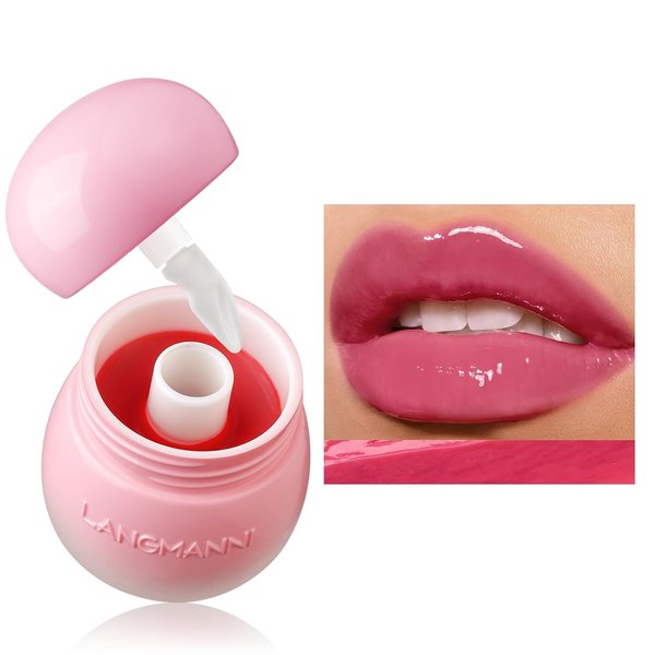 BAISEN DIARY Mushroom Milk Can Lip Jelly Lipstick, Silicone Brush Head Pudding Glow Korean Lip Tint Lip Balm, Nourishing Moisturizing Smoothing Glossy finish Lip gloss (#03)
