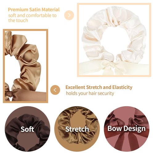 Amariver 6PCS Bow Hair Scrunchies for Women Silky Satin Bow Scrunchies Soft Hair Ties for Women’s Hair Bow Ribbon Ponytail Holder Hair Bows Elastic Bulk Scrunchies Fashion Accessories for Women Girls