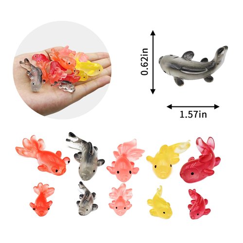 1 0 PcsMini Resin Goldfish Set, Dollhouse Miniature Tiny Fish Figurines, Mini Resin Sea Animals Landscaping Decoration,Cute Stuff accessories for Party ,Cake,Fairy Garden Decorations DIY Fish Tank