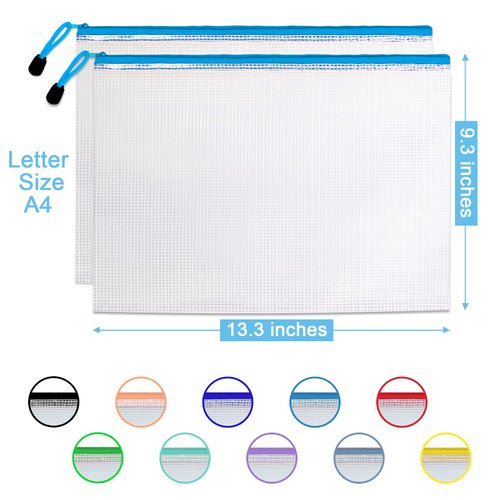 WEGOUP 30 Pcs Mesh Zipper Pouches, 10 Colors, A4 Size, Polyvinyl Chloride (PVC) Material, Office, School, Organization, Puzzle, Board, Games and Storage